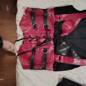 Faux Leather Red Lace-Up Crop Top with Buckle Straps